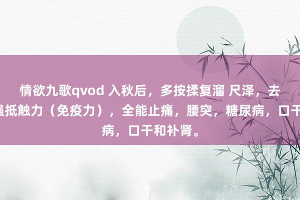 情欲九歌qvod 入秋后，多按揉复溜 尺泽，去燥，增强抵触力（免疫力），全能止痛，腰突，糖尿病，口干和补肾。