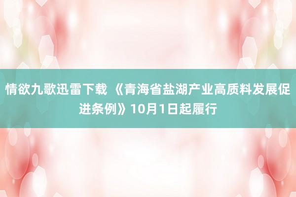 情欲九歌迅雷下载 《青海省盐湖产业高质料发展促进条例》10月1日起履行