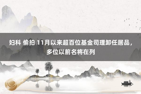 妇科 偷拍 11月以来超百位基金司理卸任居品，多位以前名将在列