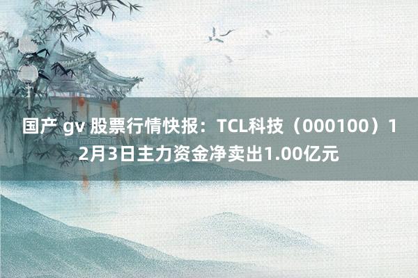 国产 gv 股票行情快报：TCL科技（000100）12月3日主力资金净卖出1.00亿元