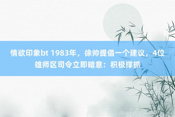 情欲印象bt 1983年，徐帅提倡一个建议，4位雄师区司令立即暗意：积极撑抓