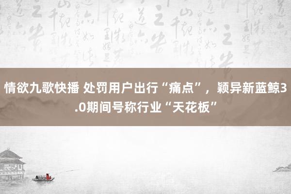 情欲九歌快播 处罚用户出行“痛点”，颖异新蓝鲸3.0期间号称行业“天花板”