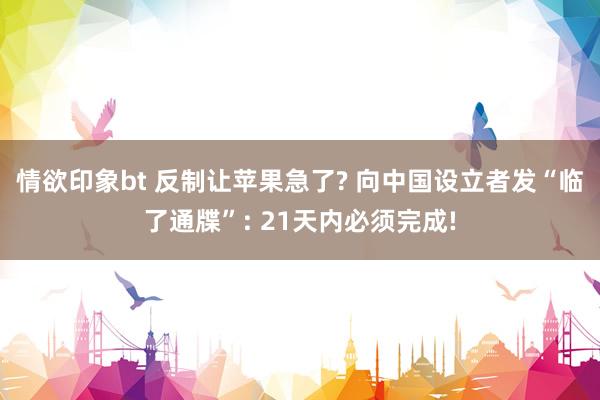 情欲印象bt 反制让苹果急了? 向中国设立者发“临了通牒”: 21天内必须完成!